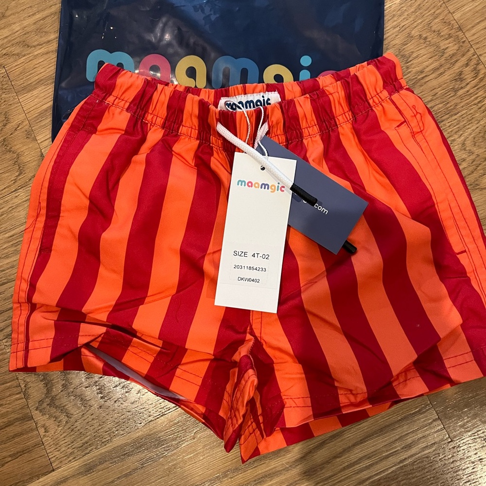 Red and Orange Striped Kids Swim Shorts
